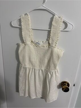 Arket Cream Smocked Ruffle-Trim Top